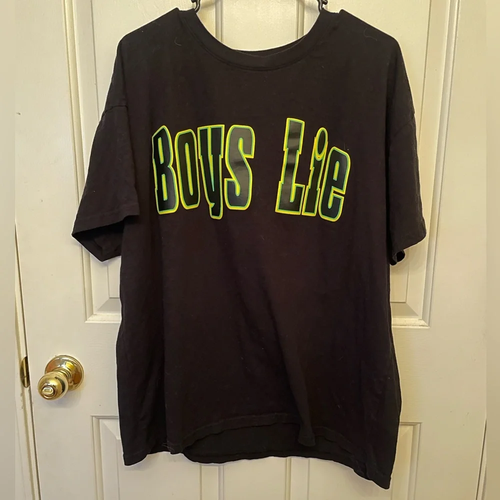 Boys Lie Black and Neon Green Tee - Picture 3 of 5